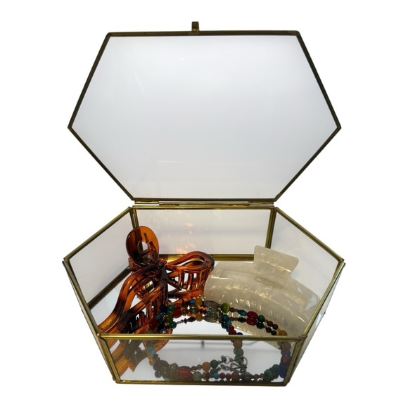 Anthropologie | Hexagon Gold & Glass Trinket Box With Hinged Lid - Picture 8 of 11